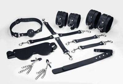 Набір Feral Feelings BDSM Kit 7, наручники, поножі, конектор, маска, падл, кляп, затискачі SO8276 фото
